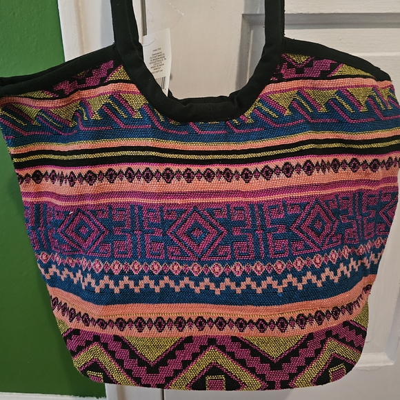 Colorful Patterned WovenTote Bag - Picture 2 of 3